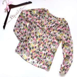 Boden Leaf Print Long Sleeve Sheer Blouse